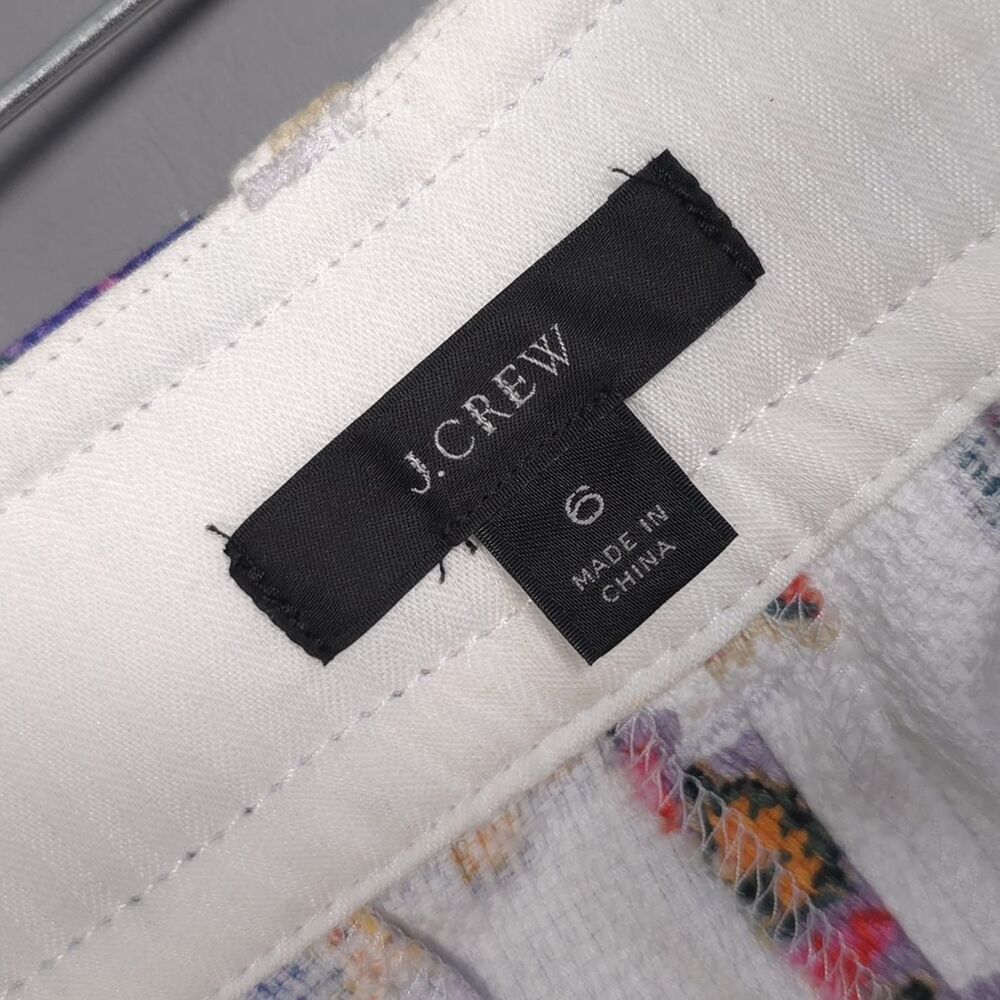 J.CREW Floral Print Cotton Pants White Pockets Straight Leg Mid Rise Size 6 - Picture 3 of 12